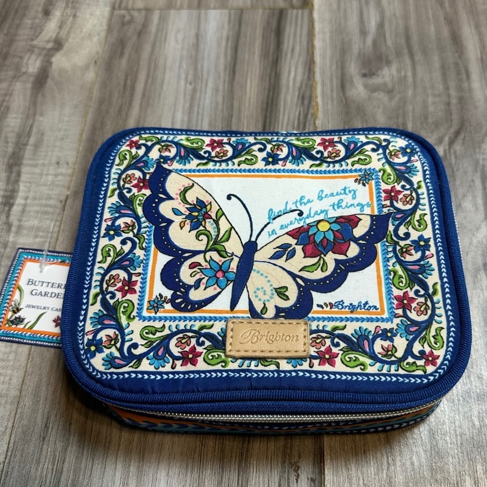 Brighton Butterfly Garden Jewelry Case Travel Organizer Blue Floral NEW